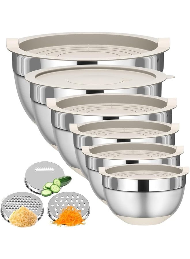DUNISO 6Pcs Mixing Bowls with Lids Set, Stainless Steel Nesting Storage Bowls for Kitchen, with 3 Grater Attachments & Non-Slip Bottoms, Size 18, 20, 22, 24, 26, 28CM  - Image 1