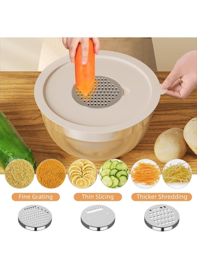 DUNISO 6Pcs Mixing Bowls with Lids Set, Stainless Steel Nesting Storage Bowls for Kitchen, with 3 Grater Attachments & Non-Slip Bottoms, Size 18, 20, 22, 24, 26, 28CM  - Image 3