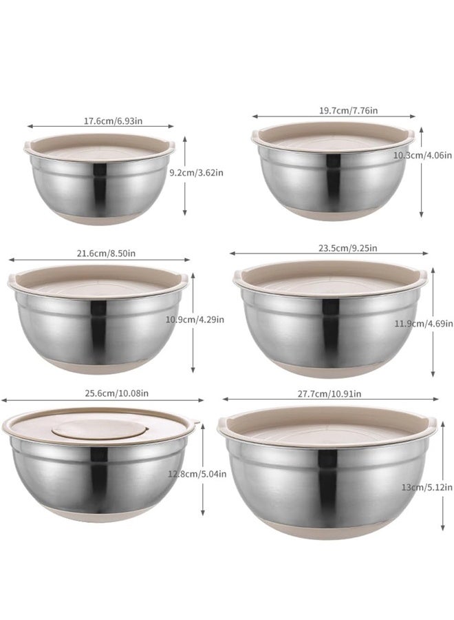 DUNISO 6Pcs Mixing Bowls with Lids Set, Stainless Steel Nesting Storage Bowls for Kitchen, with 3 Grater Attachments & Non-Slip Bottoms, Size 18, 20, 22, 24, 26, 28CM  - Image 2