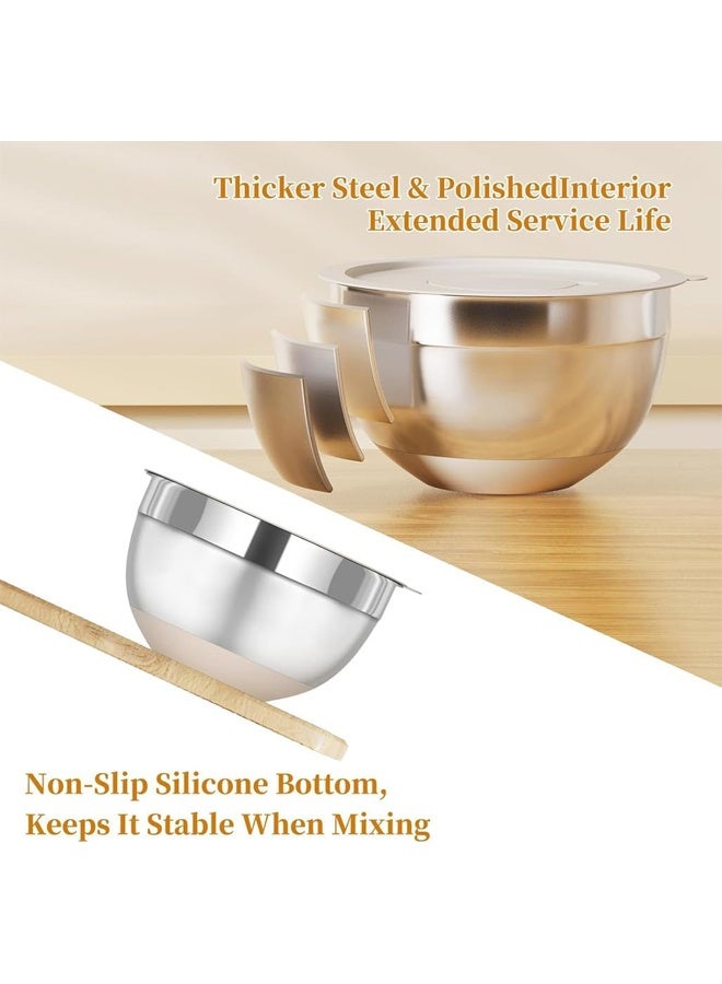DUNISO 6Pcs Mixing Bowls with Lids Set, Stainless Steel Nesting Storage Bowls for Kitchen, with 3 Grater Attachments & Non-Slip Bottoms, Size 18, 20, 22, 24, 26, 28CM  - Image 5