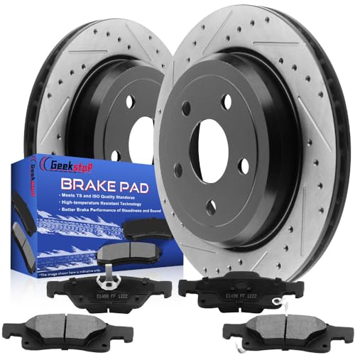 Geekstop Rear Brake Rotors Kit for 2011-2019 Dodge Durango, 2015-2020 Jeep Grand Cherokee Drilled and Slotted E-Coating Vented Brake Rotors and Ceramic Brakes Pads - Image 1