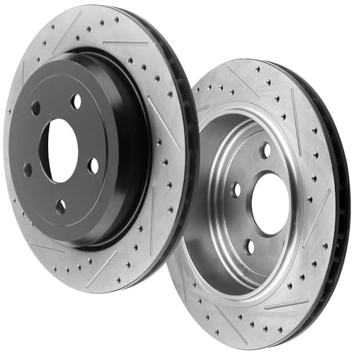 Geekstop Rear Brake Rotors Kit for 2011-2019 Dodge Durango, 2015-2020 Jeep Grand Cherokee Drilled and Slotted E-Coating Vented Brake Rotors and Ceramic Brakes Pads - Image 4