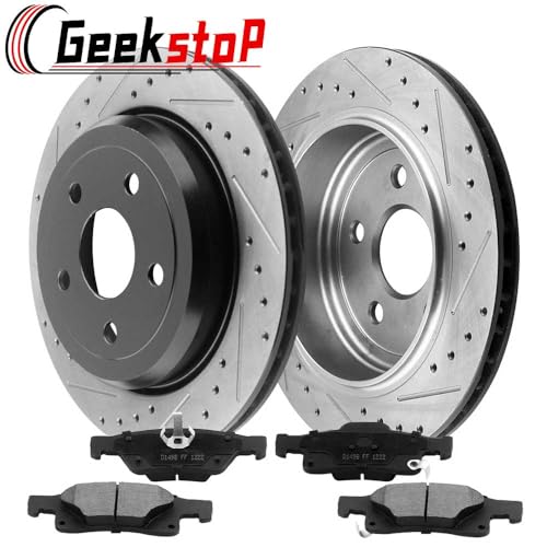 Geekstop Rear Brake Rotors Kit for 2011-2019 Dodge Durango, 2015-2020 Jeep Grand Cherokee Drilled and Slotted E-Coating Vented Brake Rotors and Ceramic Brakes Pads - Image 3