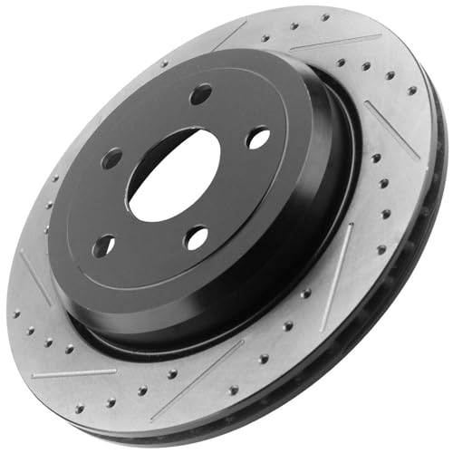 Geekstop Rear Brake Rotors Kit for 2011-2019 Dodge Durango, 2015-2020 Jeep Grand Cherokee Drilled and Slotted E-Coating Vented Brake Rotors and Ceramic Brakes Pads - Image 5