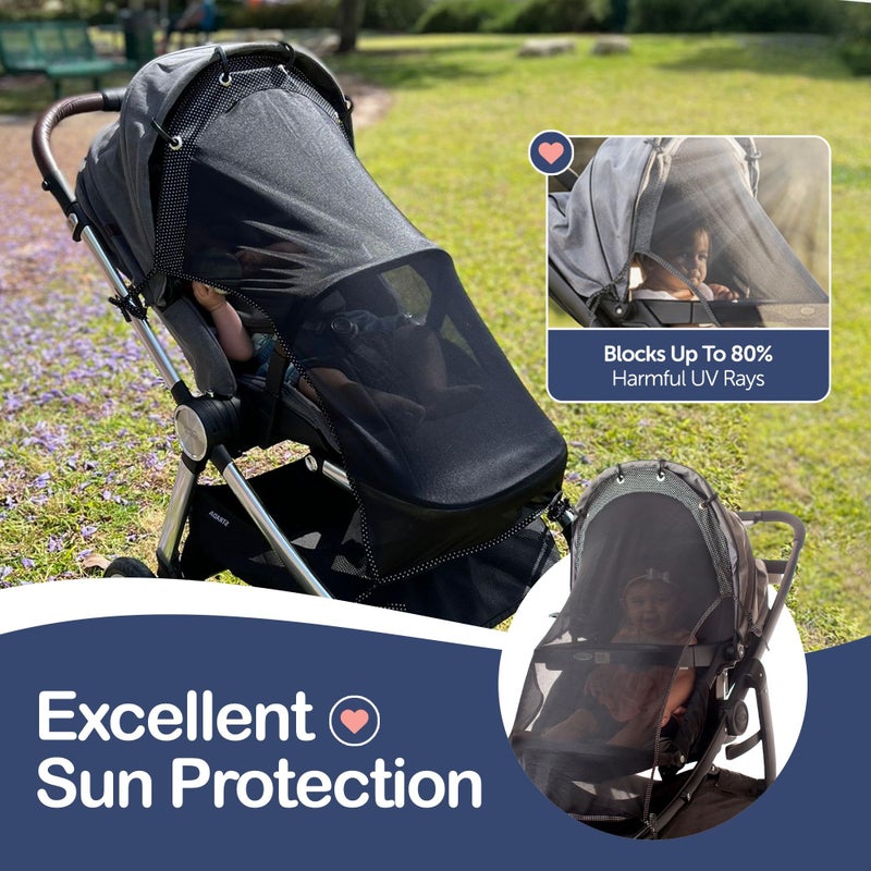 IntiMom Stroller Sun Shade - Universal UV Protection Cover for Strollers Sunshade with See Through, Clip-On Sun Blocker, Sun Shield for Baby, Breathable Adjustable Fit, Full Coverage, Large - Image 2