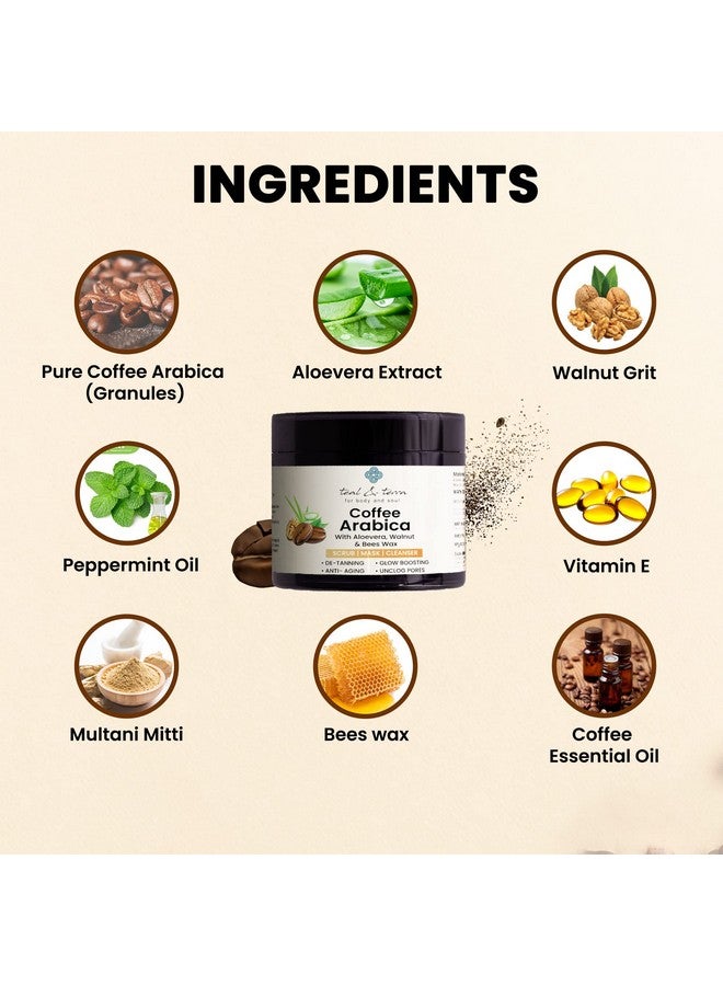 تيال آند تيرا قناع مقشر القهوة العربية من تيل آند تيرا للوجه والجسم (100 جرام) منظف للبشرة مع مزيل الجلد الميت بالصبار لجميع أنواع البشرة، خالي من البارابين والكبريتات - Image 2