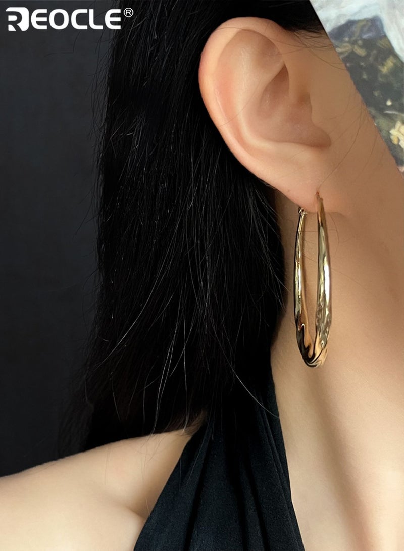 REOCLE Women's Textured Hoop Earrings Vintage-Inspired Earrings Irregular Surface Design Retro-Chic Statement Hoops for Daily Wear & Renaissance-Era Styling - Image 4