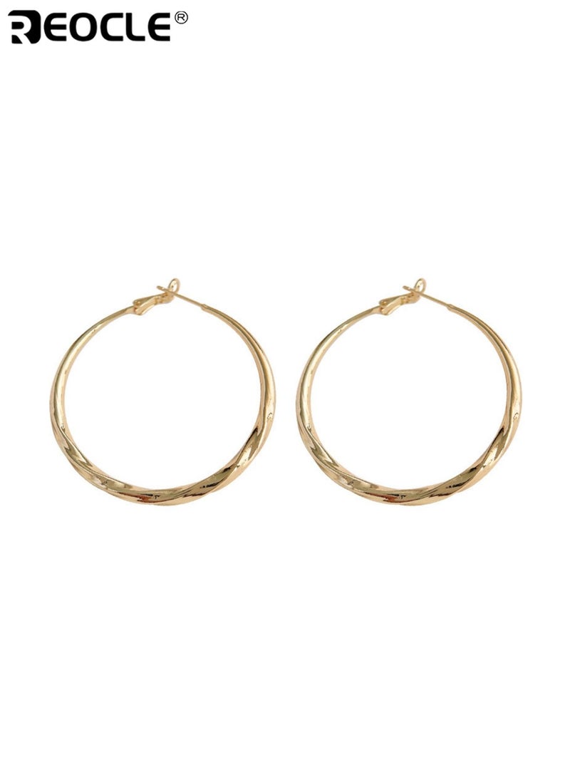 REOCLE Women's Textured Hoop Earrings Vintage-Inspired Earrings Irregular Surface Design Retro-Chic Statement Hoops for Daily Wear & Renaissance-Era Styling - Image 5