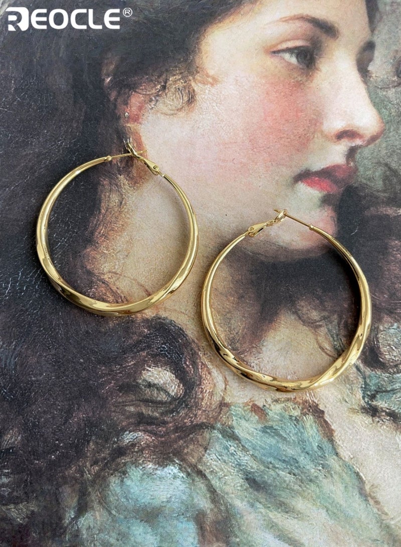 REOCLE Women's Textured Hoop Earrings Vintage-Inspired Earrings Irregular Surface Design Retro-Chic Statement Hoops for Daily Wear & Renaissance-Era Styling - Image 1