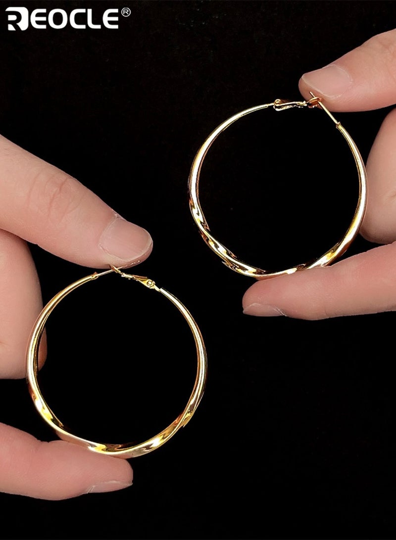 REOCLE Women's Textured Hoop Earrings Vintage-Inspired Earrings Irregular Surface Design Retro-Chic Statement Hoops for Daily Wear & Renaissance-Era Styling - Image 3