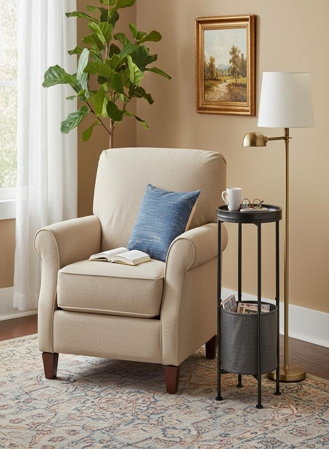 ZEXVIDA Small Round Side End Table, Modern Nightstand with Fabric Basket (Black) - Image 2