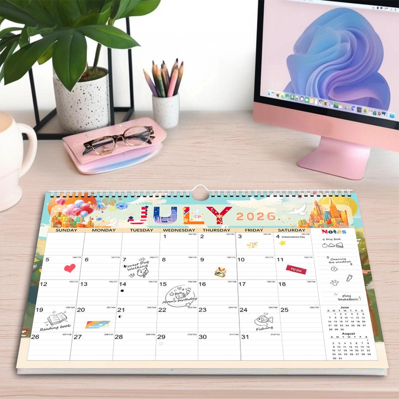 Aeccn Calendar 2026, Anti Ink Bleed, Durable Thick Paper, Ample Writing Space, Wall Calendar 2026-2027 with Stickers, 17" x 12" Large Seasonal Calendars for Home, Office, Student and Teacher Supplies- Colorful - Image 5