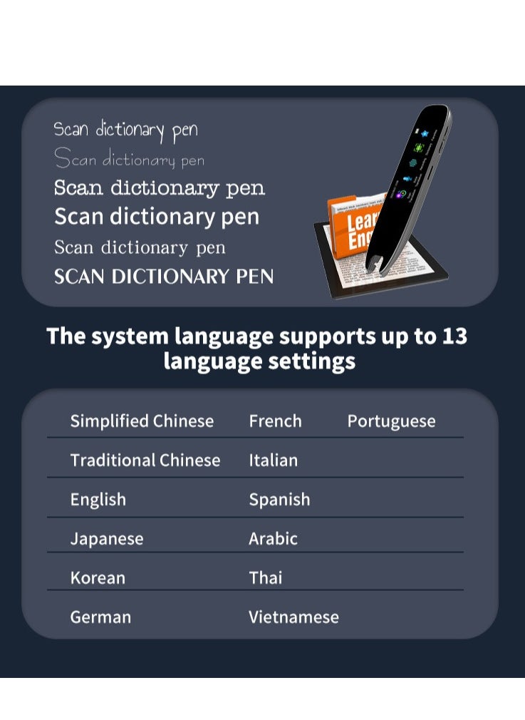 Furtey - Translation Scanning Pen, Text to Speech Device for Dyslexia, Real-time Multifunctional Pen Scanner with LCD Touchscreen, Support 12 Languages Offline Scanning Translation - Image 1