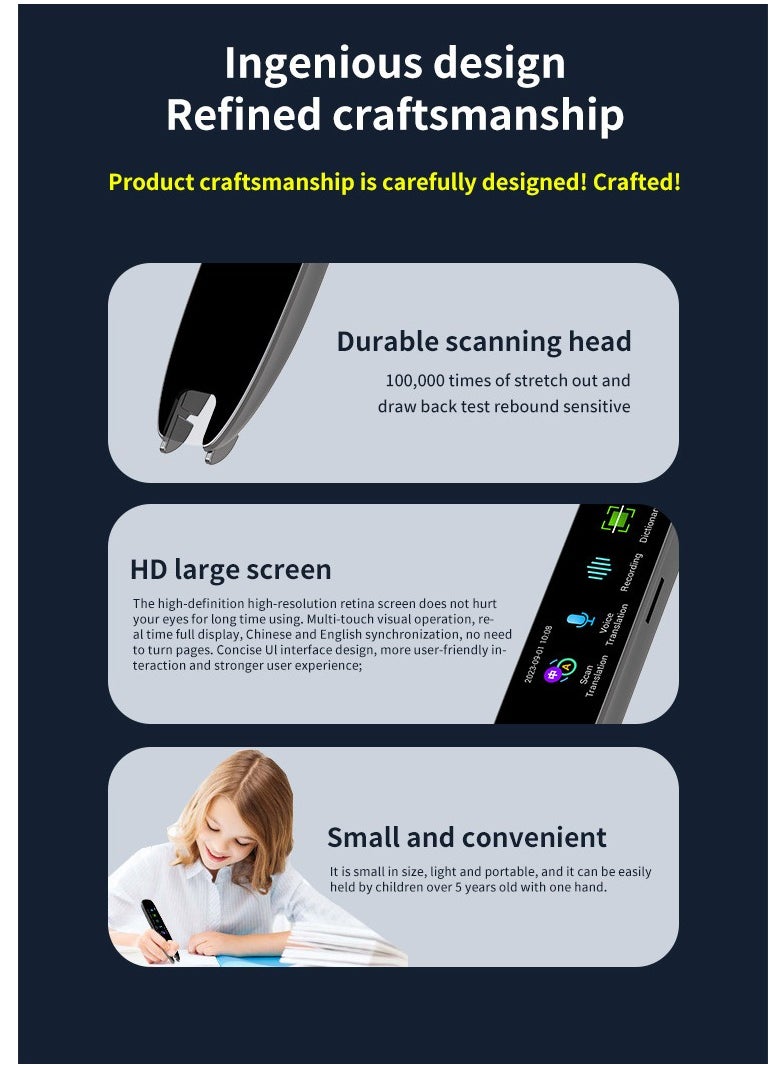 Furtey - Translation Scanning Pen, Text to Speech Device for Dyslexia, Real-time Multifunctional Pen Scanner with LCD Touchscreen, Support 12 Languages Offline Scanning Translation - Image 1
