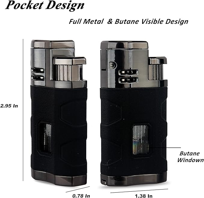 PROMISE Torch Lighter Triple Jet Flame Refillable Butane Lighter Windproof Lighter- Butane Not Included (Black Crackle) - Image 2
