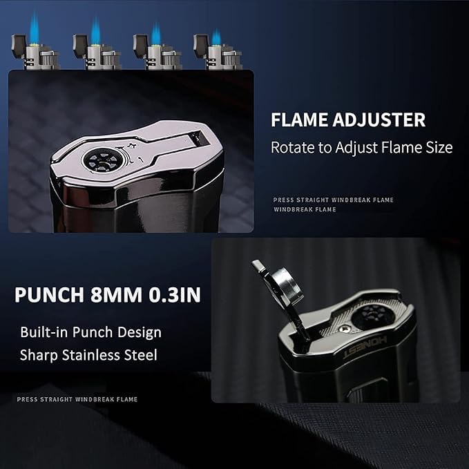 PROMISE Torch Lighter Triple Jet Flame Refillable Butane Lighter Windproof Lighter- Butane Not Included (Black Crackle) - Image 4