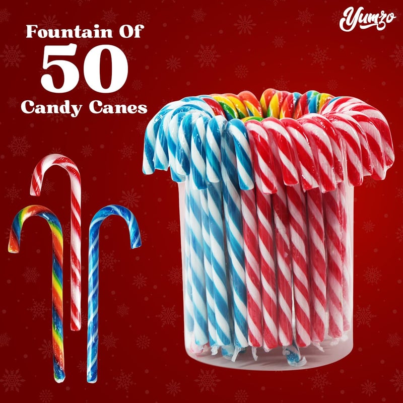 Christmas Candy Canes Tutti Frutti, Blue/White Peppermint, Red and White Cherry Mix Flavors - Bulk Candy Canes Individually Wrapped for Family Holiday Indulgement, Candy Cane Gift Set (50 Count) - Image 3