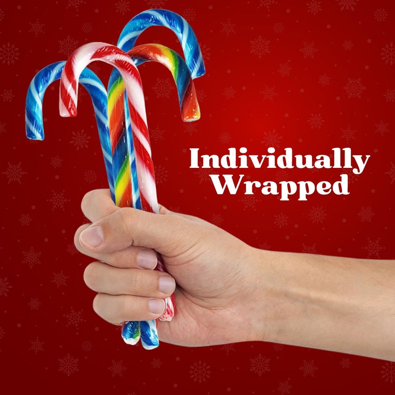 Christmas Candy Canes Tutti Frutti, Blue/White Peppermint, Red and White Cherry Mix Flavors - Bulk Candy Canes Individually Wrapped for Family Holiday Indulgement, Candy Cane Gift Set (50 Count) - Image 4