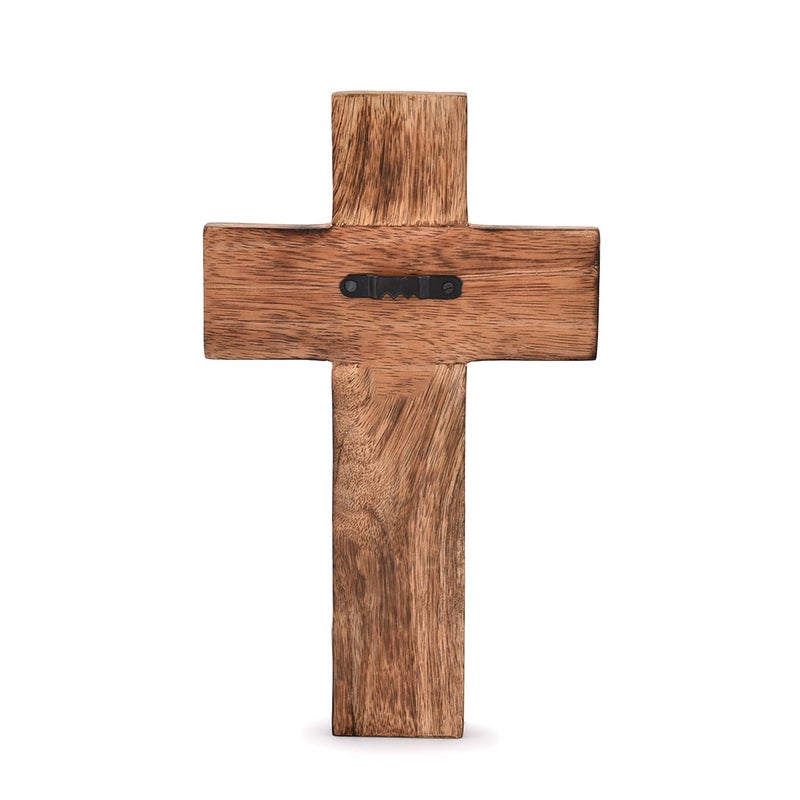 NIRMAN Mango Wood Religious Catholic Cross Wall Hanging Floral Carvings Living Room Home DÃ©cor for Entryway Office Living Room (10" x 6" x 0.75") - Image 4