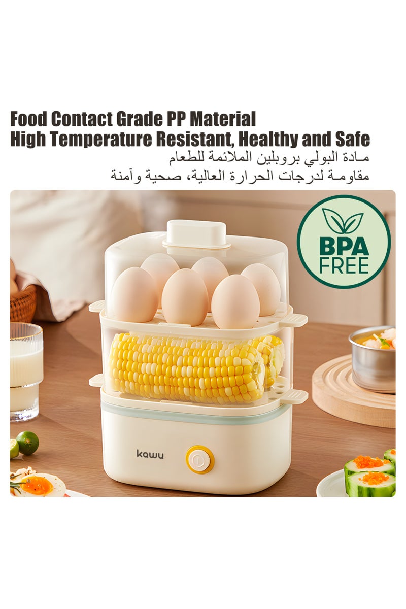 كاو جهاز طهي البيض السريع بالبخار، صانع إفطار كهربائي مزدوج الطبقات مع إيقاف تشغيل تلقائي، سعة 12 بيضة، مناسب للبيض المسلوق والذرة المطهوة على البخار والكعك والبيلاف والوجبات الخفيفة والحلوى والمزيد - Image 2