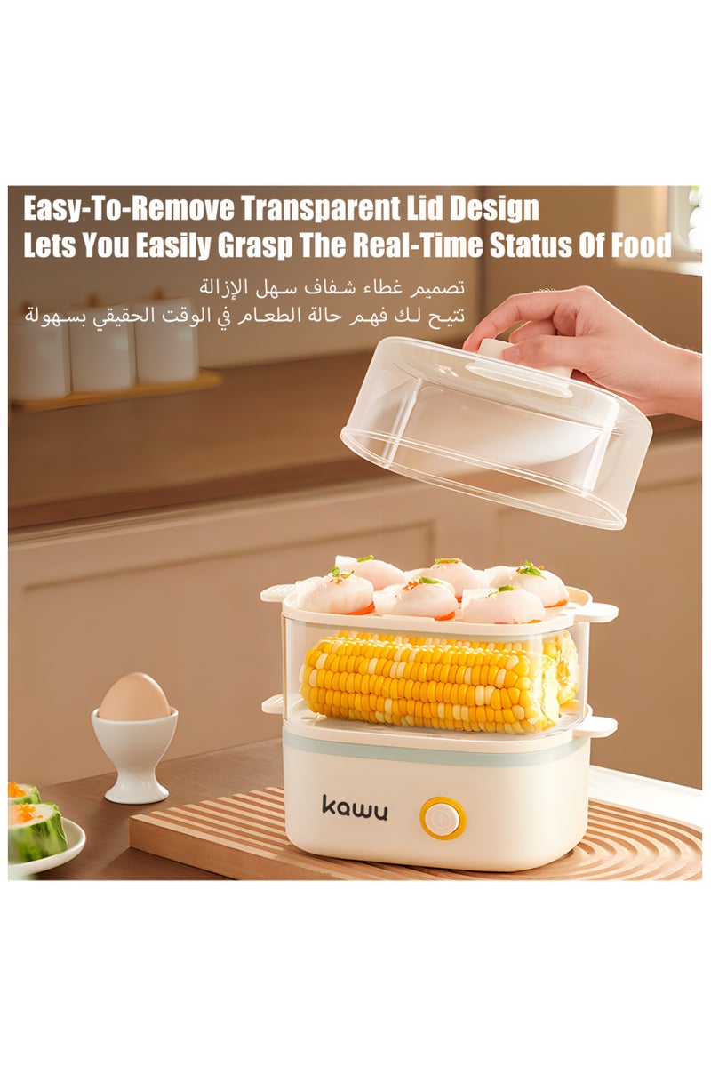  كاو جهاز طهي البيض السريع بالبخار، صانع إفطار كهربائي مزدوج الطبقات مع إيقاف تشغيل تلقائي، سعة 12 بيضة، مناسب للبيض المسلوق والذرة المطهوة على البخار والكعك والبيلاف والوجبات الخفيفة والحلوى والمزيد - Image 5