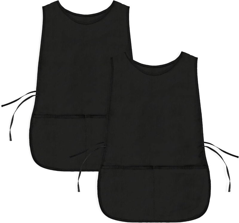 AUFUYAOLIN (2 pack) Unisex Cobbler Apron Lace-up 2 Front Pockets Smock Regular, Black, Regular 28.5" Length by 18.5" Width - Image 1