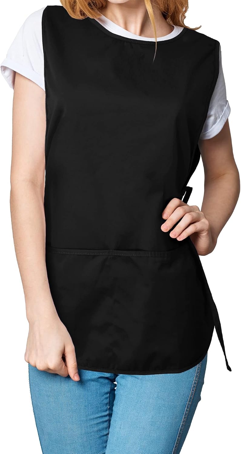 AUFUYAOLIN (2 pack) Unisex Cobbler Apron Lace-up 2 Front Pockets Smock Regular, Black, Regular 28.5" Length by 18.5" Width - Image 3