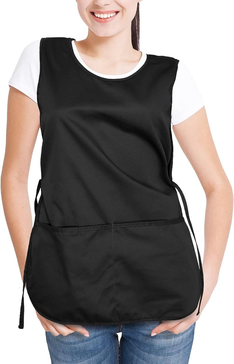AUFUYAOLIN (2 pack) Unisex Cobbler Apron Lace-up 2 Front Pockets Smock Regular, Black, Regular 28.5" Length by 18.5" Width - Image 2