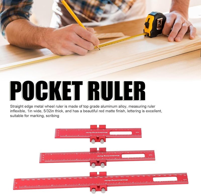 6 8 12 Inch Aluminium Alloy Pocket Ruler Set Adjustable Slide Stop Measuring Tool for Woodworking DIY - Image 3