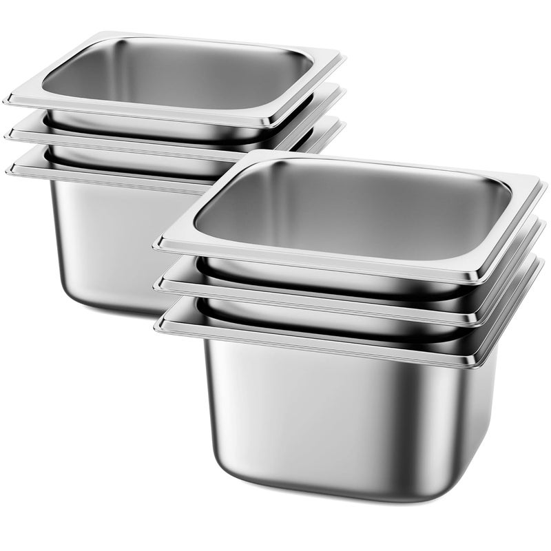 ZeroPone 6 Pack Hotel Pans 1/6 Size 4" Deep Steam Table Pan 22 Gauge Anti Jam Stainless Steel Hotel Food Pan - Image 1