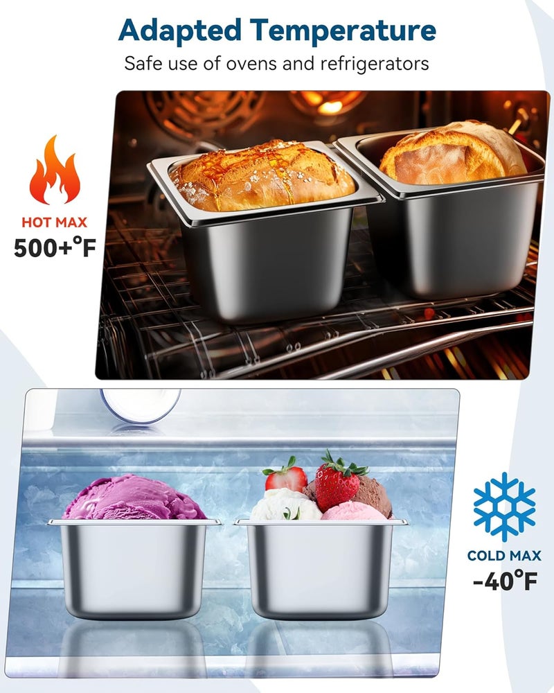 ZeroPone 6 Pack Hotel Pans 1/6 Size 4" Deep Steam Table Pan 22 Gauge Anti Jam Stainless Steel Hotel Food Pan - Image 3