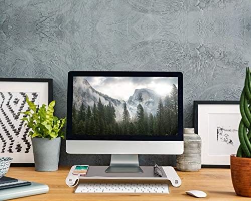 Suewow PG Silver Monitor Stand Riser with 4-Port USB Charging ports, Convenient keyboard organiser,Desktop Organizer for Computer, Laptop, TV, Printer - Ergonomic Keyboard Tray & Storage Shelf. - Image 3