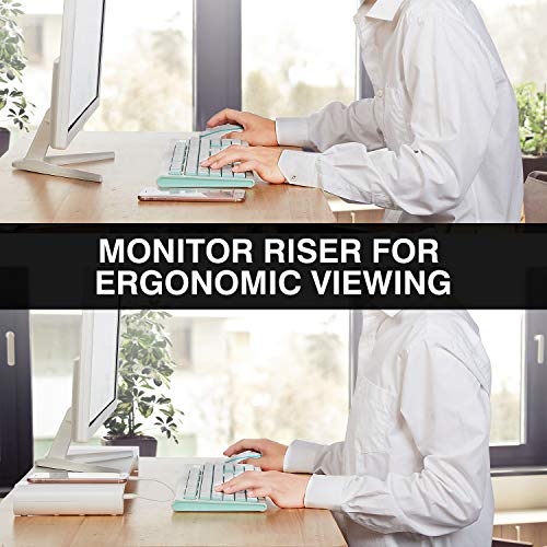 Suewow PG Silver Monitor Stand Riser with 4-Port USB Charging ports, Convenient keyboard organiser,Desktop Organizer for Computer, Laptop, TV, Printer - Ergonomic Keyboard Tray & Storage Shelf. - Image 4
