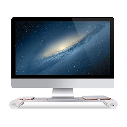 Suewow PG Silver Monitor Stand Riser with 4-Port USB Charging ports, Convenient keyboard organiser,Desktop Organizer for Computer, Laptop, TV, Printer - Ergonomic Keyboard Tray & Storage Shelf. - Image 2
