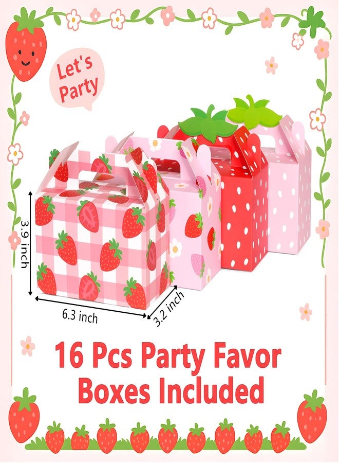 Kriyokiaa 16 Pcs Strawberry Party Favor Box, Berry First Birthday Party Favors Decor, Folding Paper Strawberry Candy Treat Gift Boxes for Baby Shower Decorations Supplies, 6.3 x 3.2 x 3.9 inch - Image 2