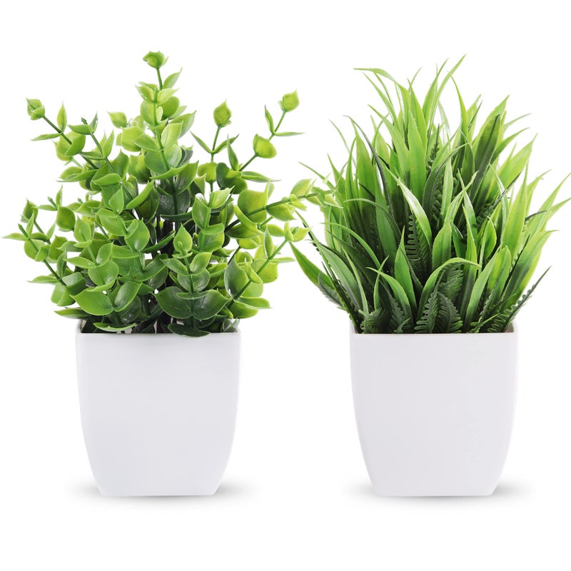 Der Rose 2 Pack Small Fake Plants Mini Artificial Potted Plants for Table Desk Home Bathroom Office Decor - Image 1