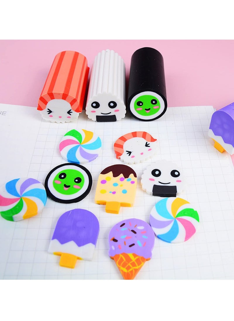 SYOSI - Cartoon Food Eraser, Sushi Desserts Desk Pet Erasers for Kids  Fun Erasers for Students Bulk Long Pencil Erasers for School Supplies Prize Gifts Party Favors 12 Pack - Image 1
