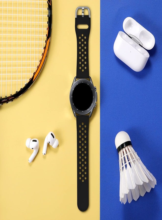 Easuny Compatible for Samsung Galaxy Watch 3 45mm Band/Samsung Watch Band 46mm /Galaxy Gear S3 Frontier, 22mm Quick Release Silicone Breathable Watch Strap Accessories, Black/Black Large - Image 2