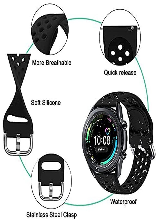 Easuny Compatible for Samsung Galaxy Watch 3 45mm Band/Samsung Watch Band 46mm /Galaxy Gear S3 Frontier, 22mm Quick Release Silicone Breathable Watch Strap Accessories, Black/Black Large - Image 4