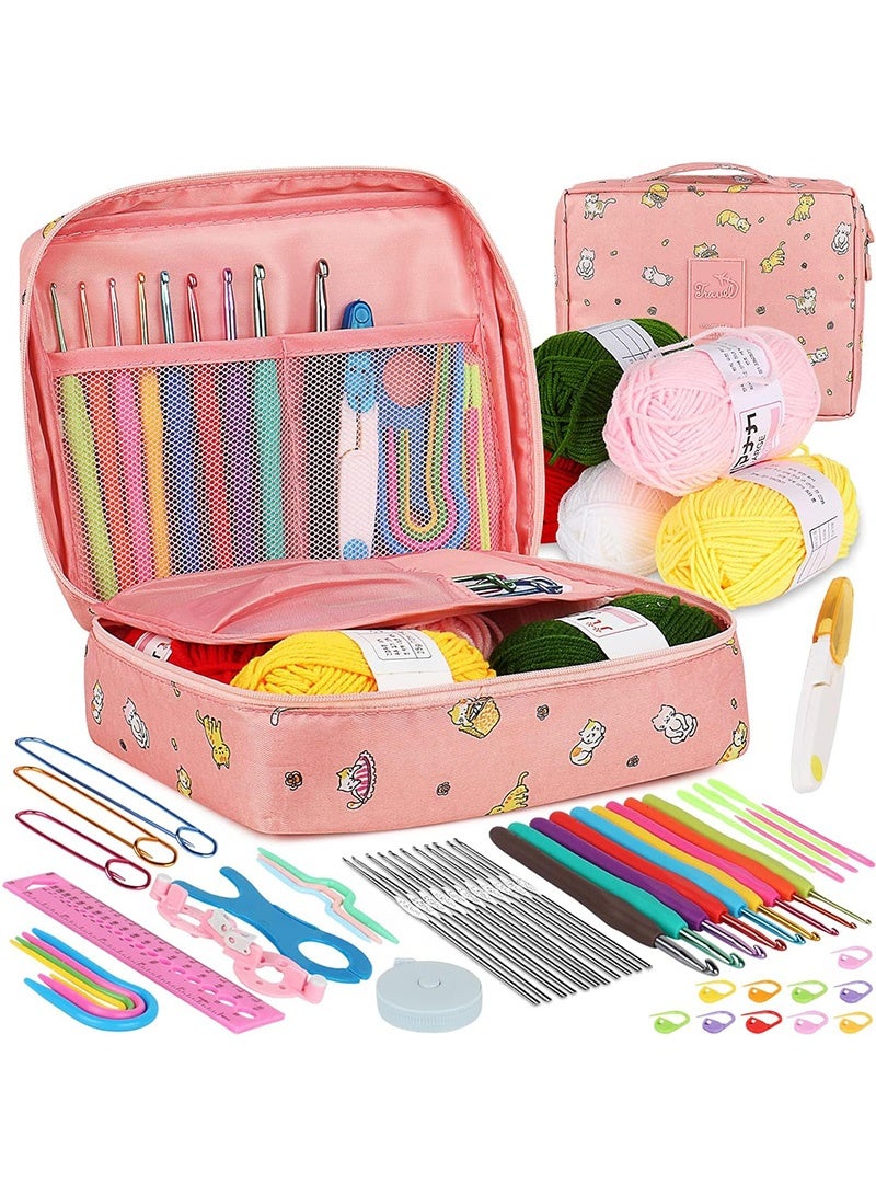 توبيتش طقم الكروشيه للمبتدئين للبالغين ، طقم بدء الحياكة ، طقم بادئ الكروشيه مع العلبة ، طقم خطاف الكروشيه مع خيوط الكروشيه وإكسسوارات الكروشيه ، مجموعة خيوط الكروشيه للمبتدئين (القط الوردي) - Image 1