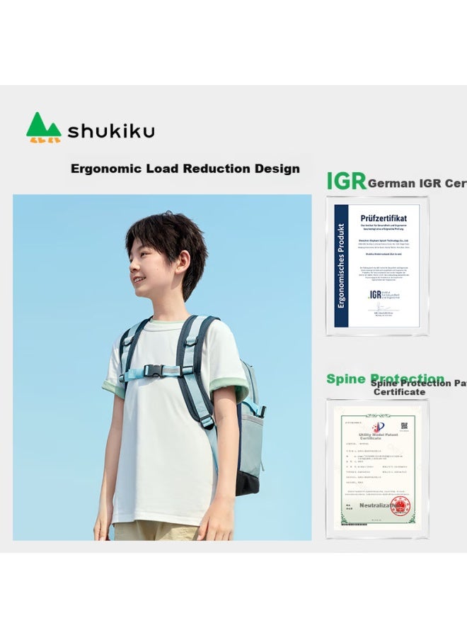 Shukiku Children's Spine-protecting Backpack, Ultra-lightweight School Bag For Primary Students, Double Shoulder Backpack With Gift Box, Blue-green Color, Size L - Image 3