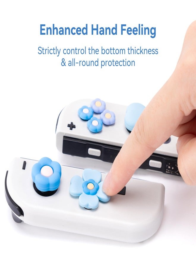 GeekShare Cross D-Pad Button Caps Thumb Grips Set,Silicone ABXY Key Buttons Sticker Compatible with Nintendo Switch/OLED Joy-Con -Flower (Purple) - Image 2