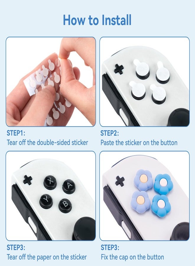 GeekShare Cross D-Pad Button Caps Thumb Grips Set,Silicone ABXY Key Buttons Sticker Compatible with Nintendo Switch/OLED Joy-Con -Flower (Purple) - Image 4