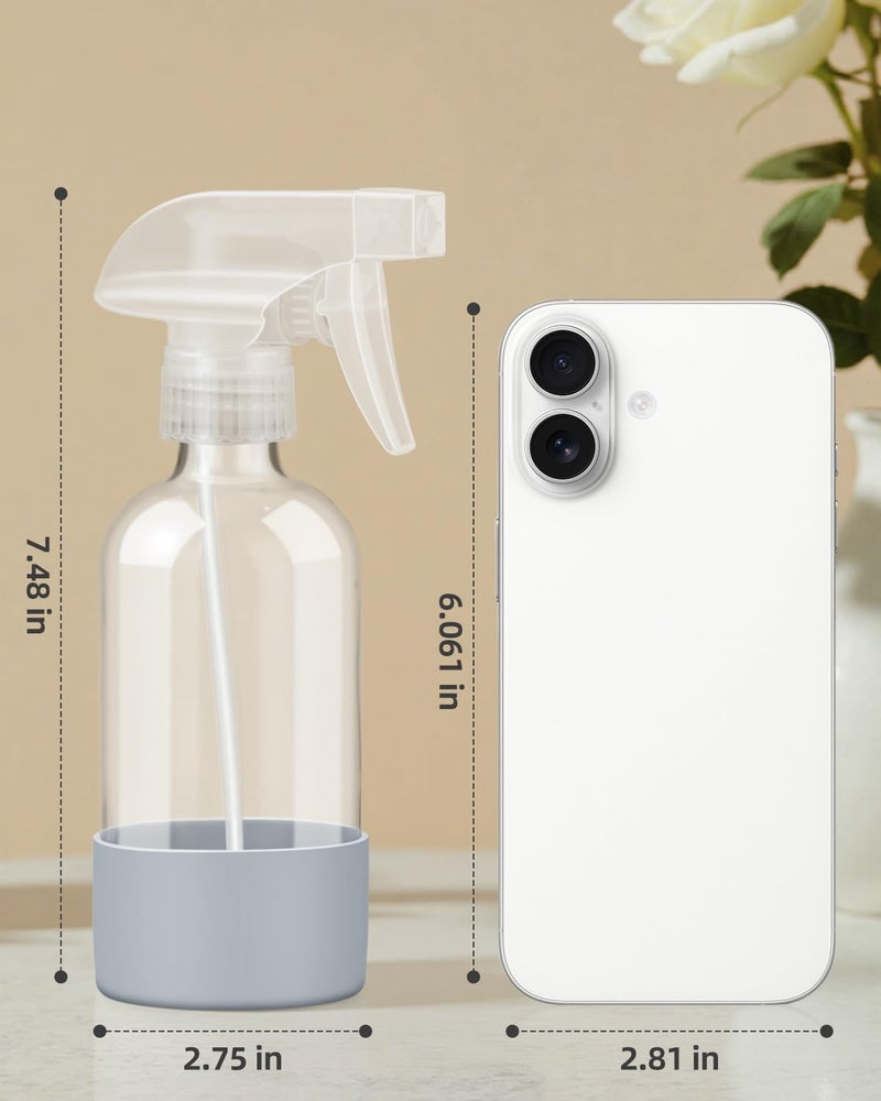 Worldgsb 2 Pack Glass Spray Bottles 8 oz, Empty Refillable Containers with Silicone Sleeve Protection, Glass Spray Bottles for Cleaning Solutions, Hair and Plants with Adjustable Nozzles Blue&Grey - Image 2