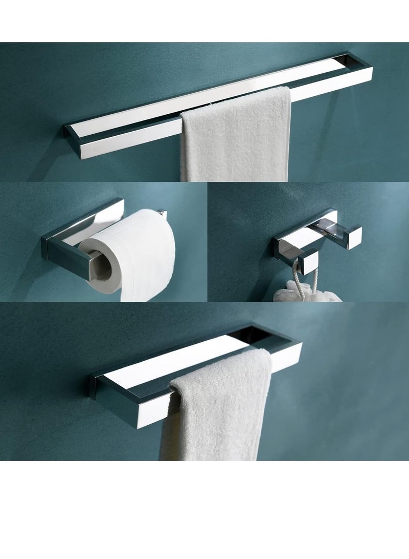 4-Pieces Bathroom Hardware Set, Polished Chrome Towel Bar Set, Wall Mounted Stainless Steel Bathroom Hardware Accessories Set, 23.6 inch - Image 1