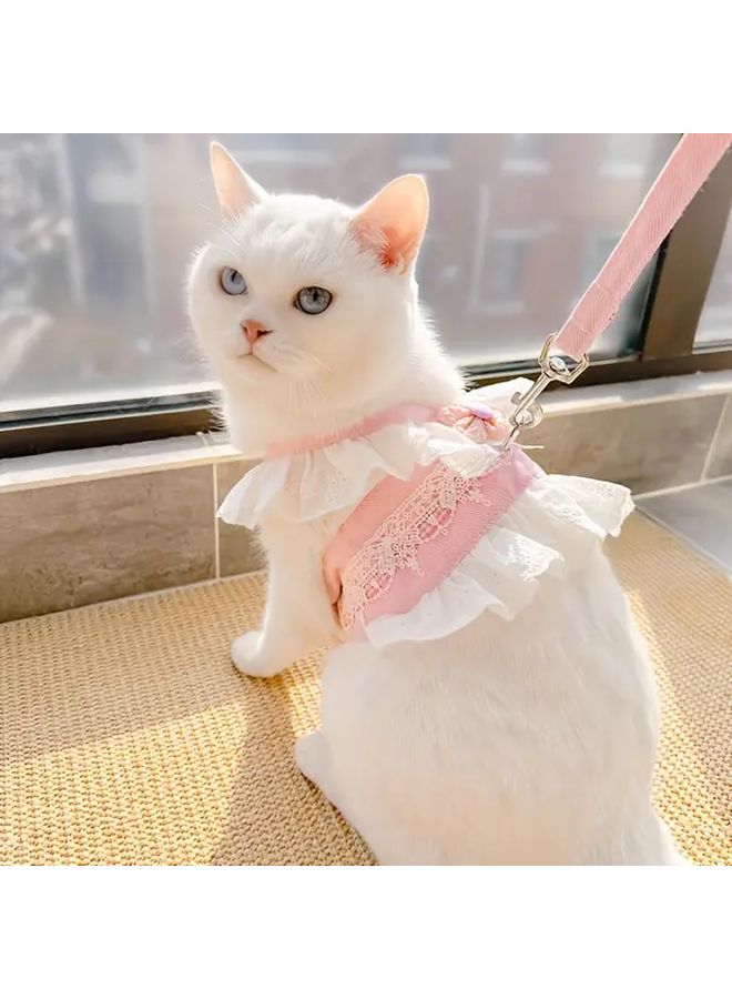 RODAFN Adjustable Floral Cat Harness With Pink Lace Trim And Anti Slip Safety Design Breathable Mesh Back Strap 4ft Leash For Kittens And Adult Cats Secure Pet Clothing - Image 2