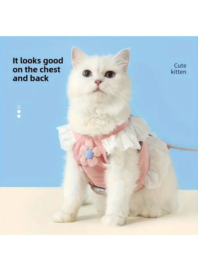 RODAFN Adjustable Floral Cat Harness With Pink Lace Trim And Anti Slip Safety Design Breathable Mesh Back Strap 4ft Leash For Kittens And Adult Cats Secure Pet Clothing - Image 3