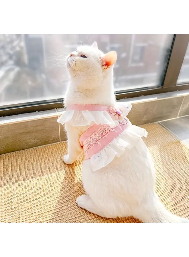 RODAFN Adjustable Floral Cat Harness With Pink Lace Trim And Anti Slip Safety Design Breathable Mesh Back Strap 4ft Leash For Kittens And Adult Cats Secure Pet Clothing - Image 5