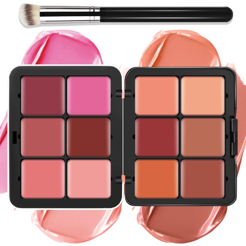 LSxia 12 Colors Cream [Blush] Makeup Palette for Cheeks - All in One Blush Makeup Palette Kit with Brush, Natural Matte Long Wearing, Waterproof Blendable Face Make Up Pallete (#01) - Image 1