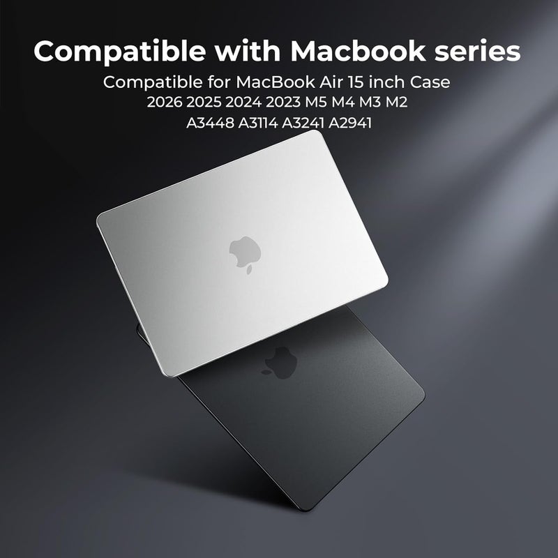 BlueSwan حافظة متوافقة مع MacBook Air 15 بوصة M5 M4 M3 M2 A3448 A3241 A3114 A2941، التي تم إصدارها في 2026 و2025-2023، غلاف حماية PP خارجي مقاوم للتشقق ومضاد لبصمات الأصابع لجهاز Mac 15.3 بوصة، أسود غير لامع - Image 2